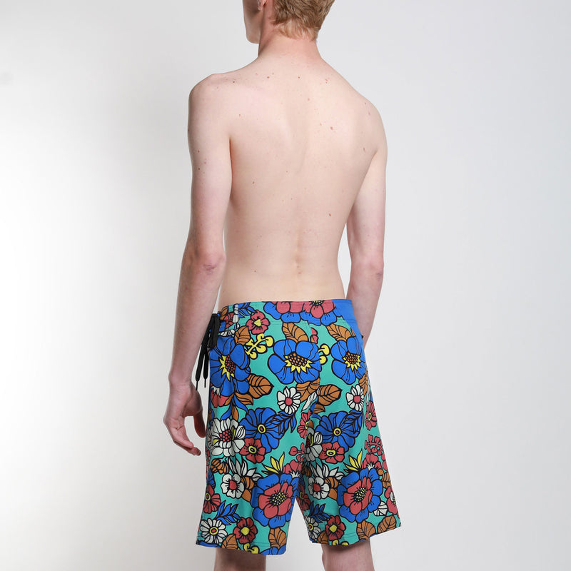 Side Tie Recycled Board Shorts - Flower Power